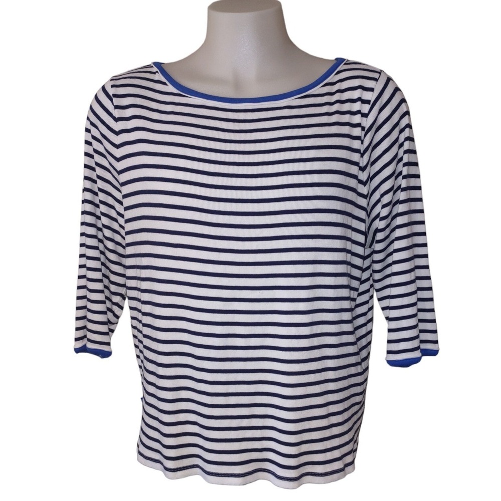Lauren Ralph Lauren Shirt Womens Size 3X Top Logo Navy White Striped 1/2  Sleeve